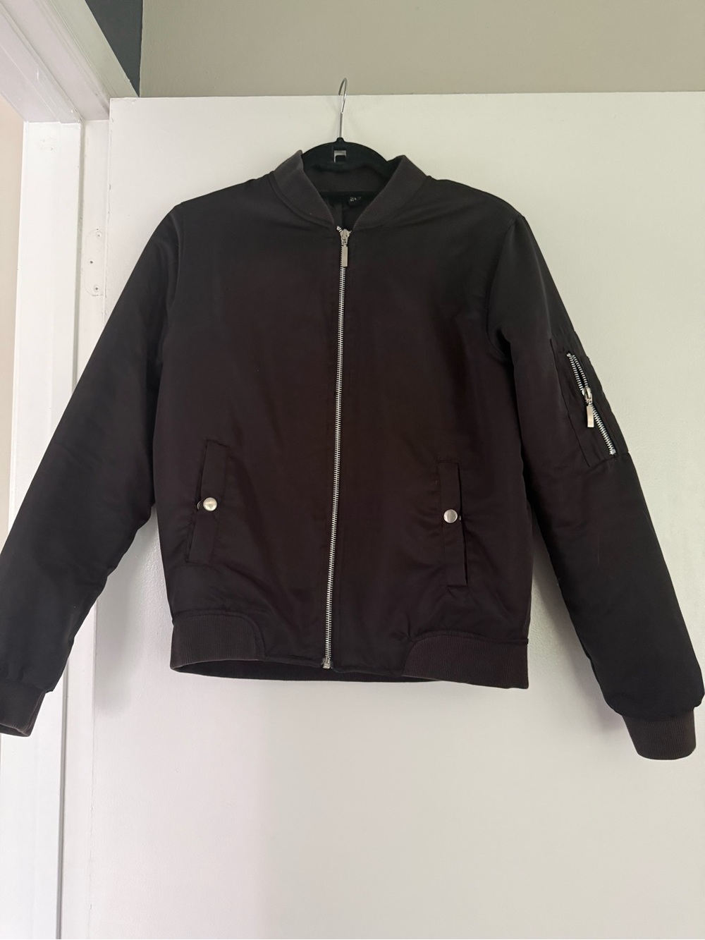Black Bomber Jacket - Classic Zip Front